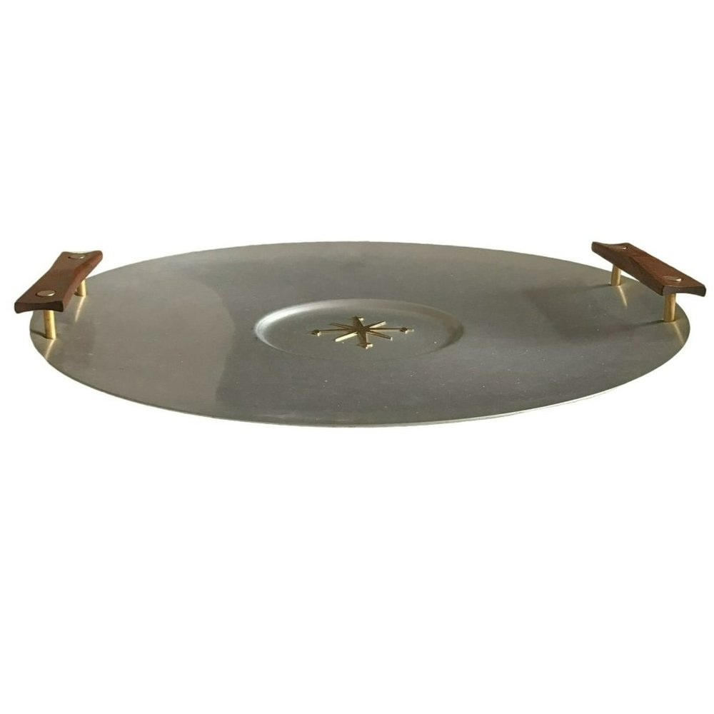 Vintage Mid Century Mirror Medallion Aluminum Round Tray